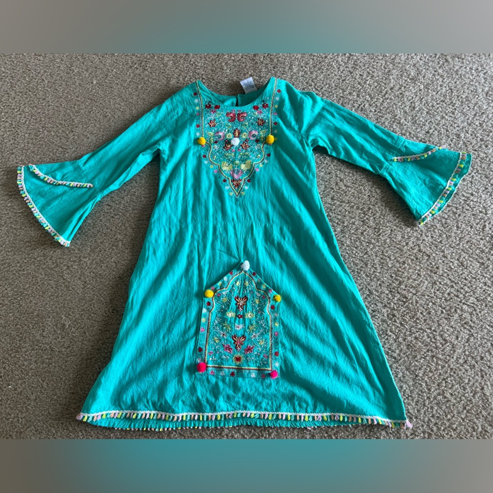 Preloved Girls Turquoise Cotton Embroidered Tunic Dress